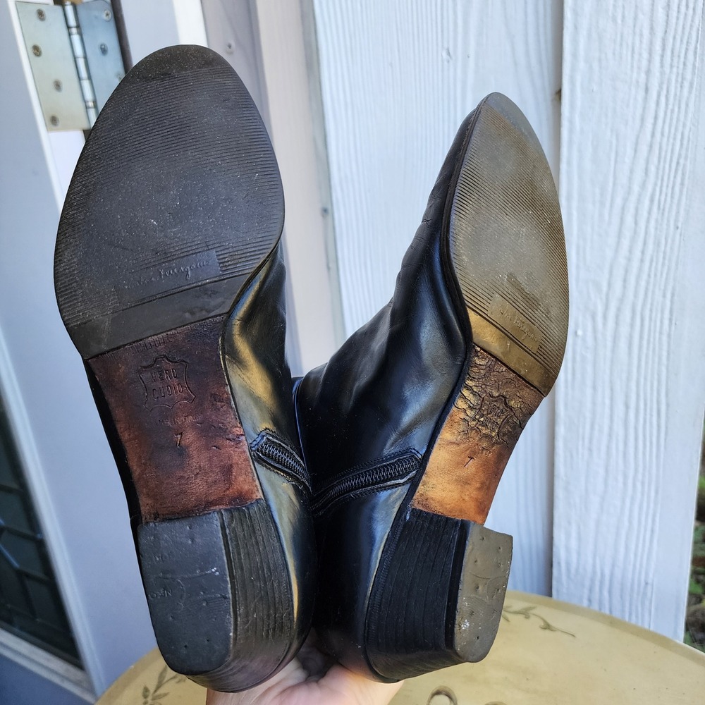 Vintage Salvatore Ferragamo Sz 7 Black Leather Riding Boots Made in Italy Preppy - Picture 5 of 14